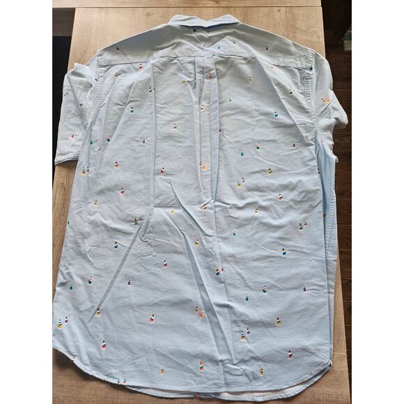 J Crew Blue Mens Classic Fit Long Sleeve Flex Oxford Shirt Sailboats Large - Picture 6 of 8